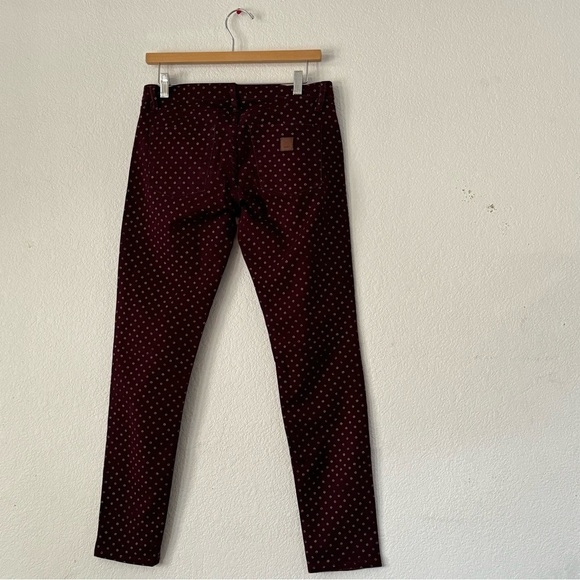 Roxy Low Rise Skinny Jeans Maroon Polka Dot Print - Picture 3 of 9